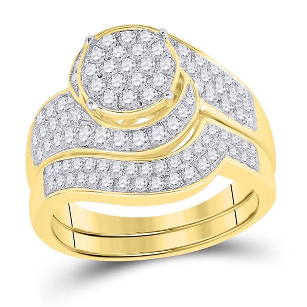 Diamond Cluster Bridal Wedding Ring Band Set 1 Cttw 14KT Yellow Gold