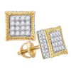 Image 1 : Round Diamond Square Fluted Cluster Stud Earrings 3/4 Cttw 10KT Yellow Gold