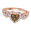 Image 1 : Round Brown Diamond Heart Cluster Ring 3/4 Cttw 10KT Rose Gold