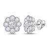 Image 1 : Round Diamond Flower Cluster Earrings 2 Cttw 14KT White Gold