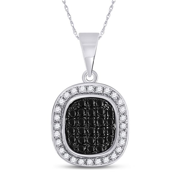 Round Black Color Enhanced Diamond Cluster Pendant 1/4 Cttw 10KT White Gold