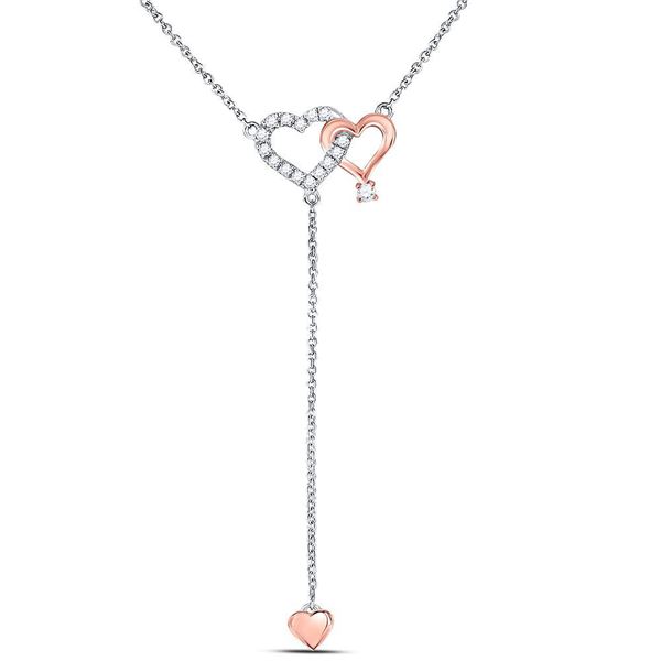 Round Diamond Y Shape Heart Necklace 1/8 Cttw 14KT Two-tone Gold