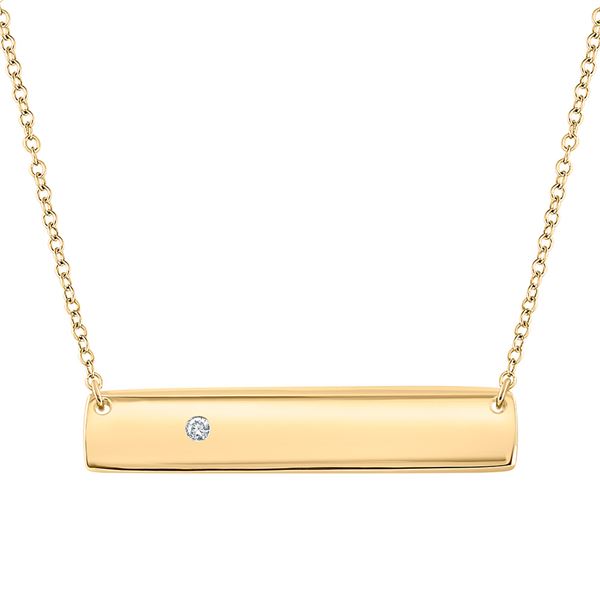 Round Diamond Rectangle Bar Necklace .02 Cttw 10KT Yellow Gold