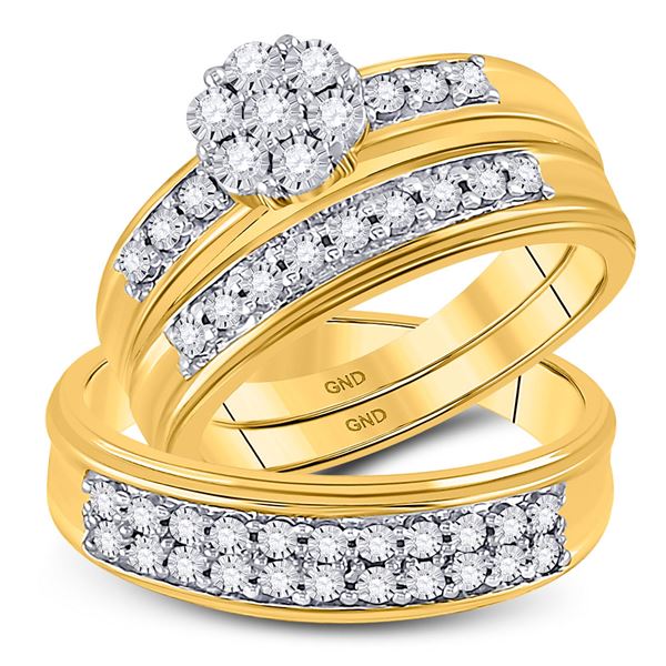 Diamond Cluster Matching Wedding Set 1/10 Cttw 10KT Yellow Gold