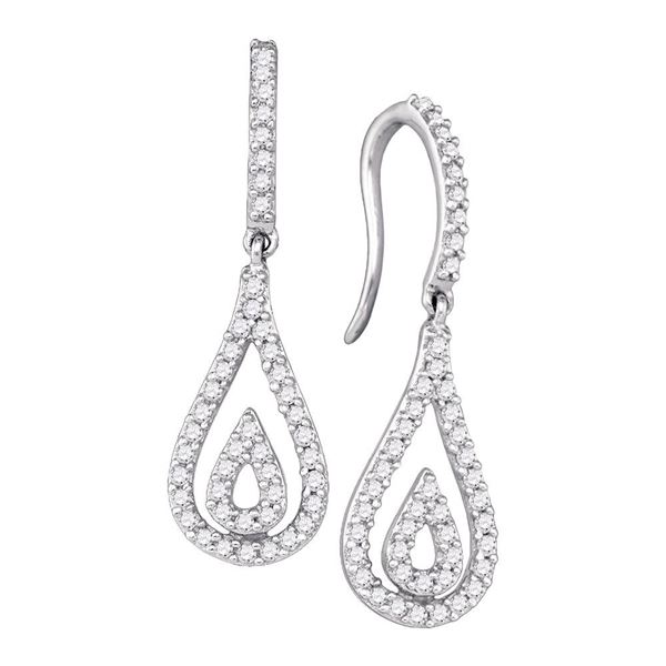 Round Diamond Teardrop Dangle Earrings 1/2 Cttw 10KT White Gold