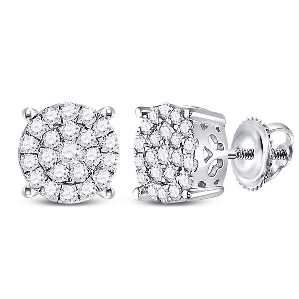 Round Diamond Concentric Circle Cluster Earrings 1/2 Cttw 10KT White Gold