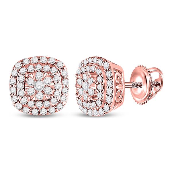 Round Diamond Cushion Halo Cluster Earrings 1/2 Cttw 14KT Rose Gold