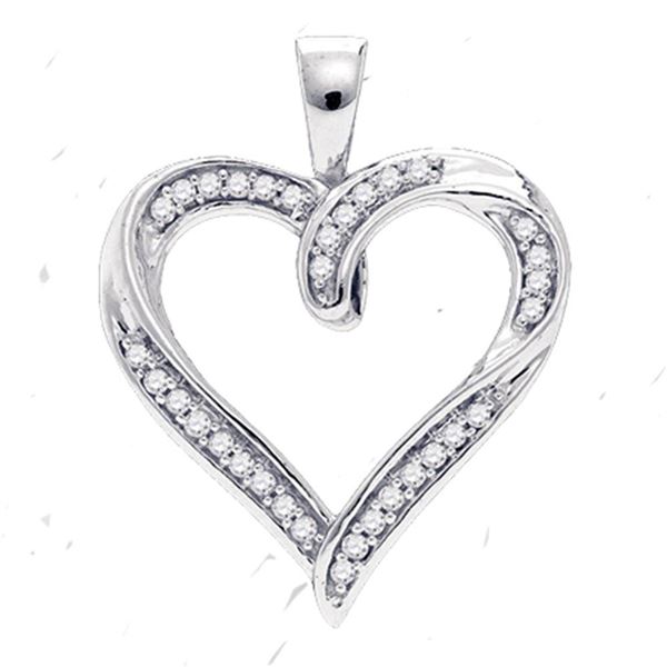 Round Diamond Heart Pendant 1/10 Cttw 10KT White Gold