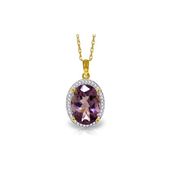 Genuine 5.28 ctw Amethyst & Diamond Necklace 14KT Yellow Gold - REF-70X6M