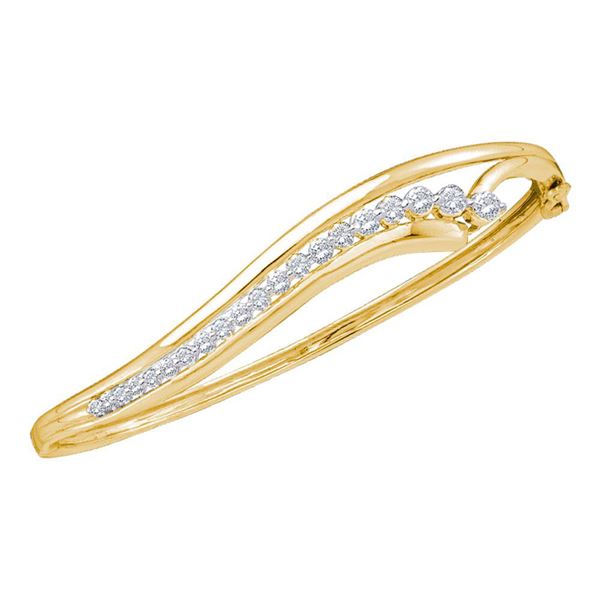 Round Diamond Graduated Journey Bangle Bracelet 1 Cttw 14KT Yellow Gold