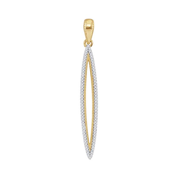 Round Diamond Narrow Oval Outline Pendant 1/5 Cttw 10KT Yellow Gold