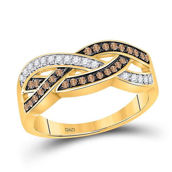 Round Brown Diamond Crossover Band Ring 1/3 Cttw 10KT Yellow Gold