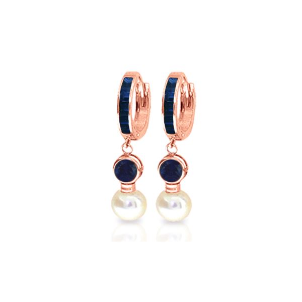 Genuine 6.65 ctw Sapphire & Pearl Earrings 14KT Rose Gold - REF-56W2Y