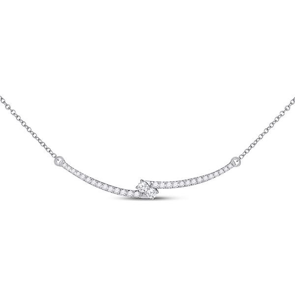 Round Diamond Curved Bar 2-stone Necklace 1/2 Cttw 14KT White Gold