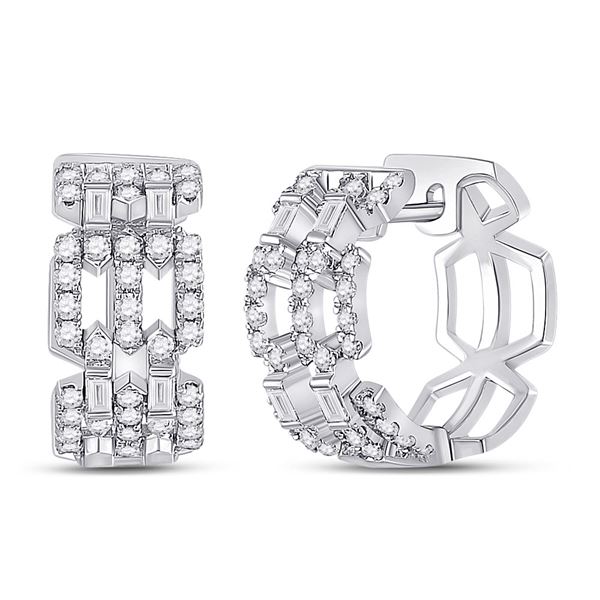 Baguette Diamond Link Huggie Earrings 3/4 Cttw 14KT White Gold