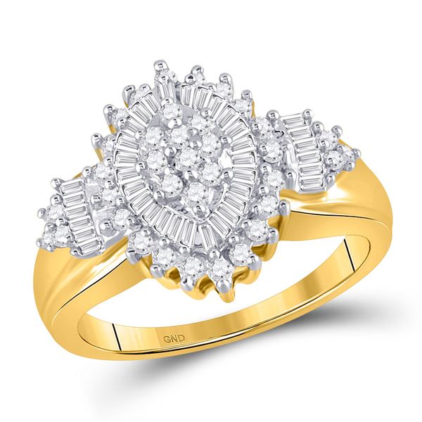 Round Baguette Diamond Oval Cluster Ring 1/2 Cttw 10KT Yellow Gold