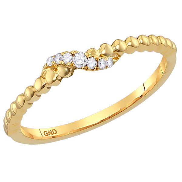 Round Diamond Crossover Stackable Band Ring 1/20 Cttw 10KT Yellow Gold