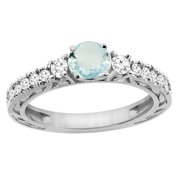 1.10 CTW Aquamarine & Diamond Ring 14K White Gold - REF-81M4A