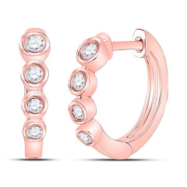 Round Diamond Fashion Hoop Earrings 1/4 Cttw 14KT Rose Gold