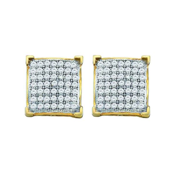 Round Diamond Square Cluster Earrings 1/4 Cttw 10KT Yellow Gold