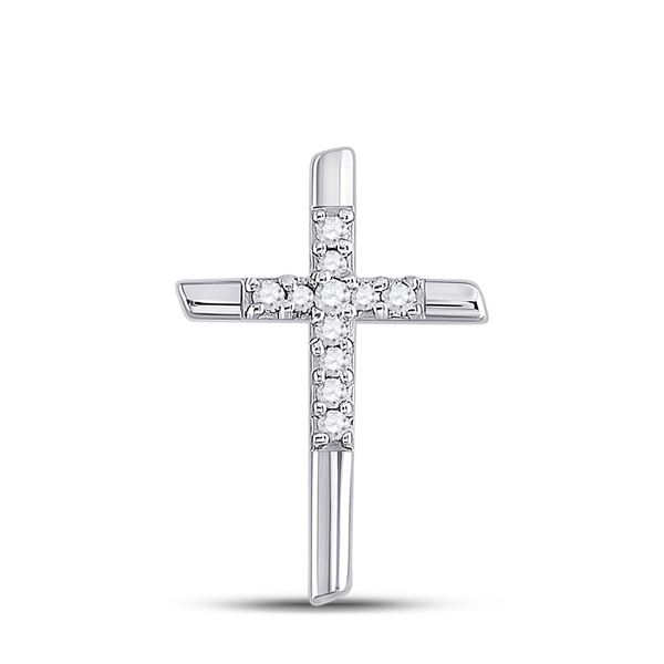 Round Diamond Cross Pendant 1/12 Cttw 10KT White Gold
