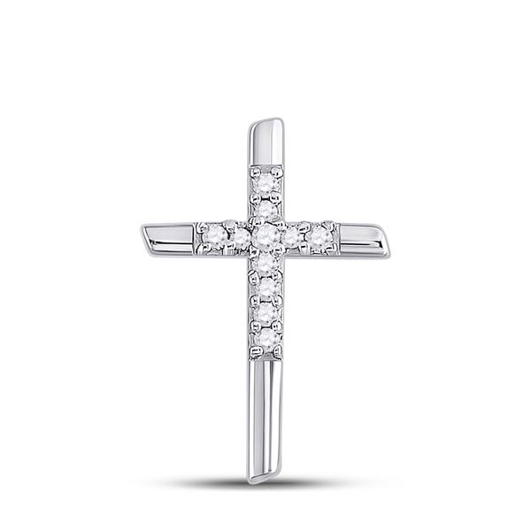 Round Diamond Cross Pendant 1/12 Cttw 10KT White Gold