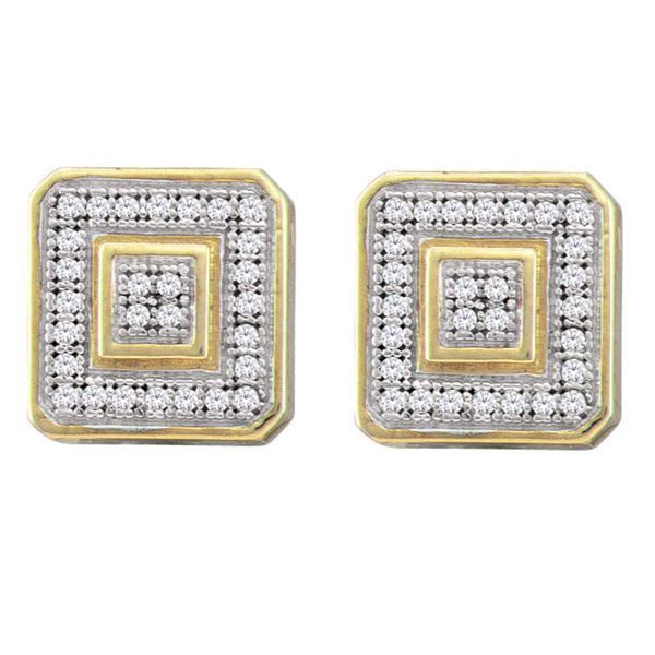 Round Diamond Square Cluster Earrings 1/6 Cttw 10KT Yellow Gold