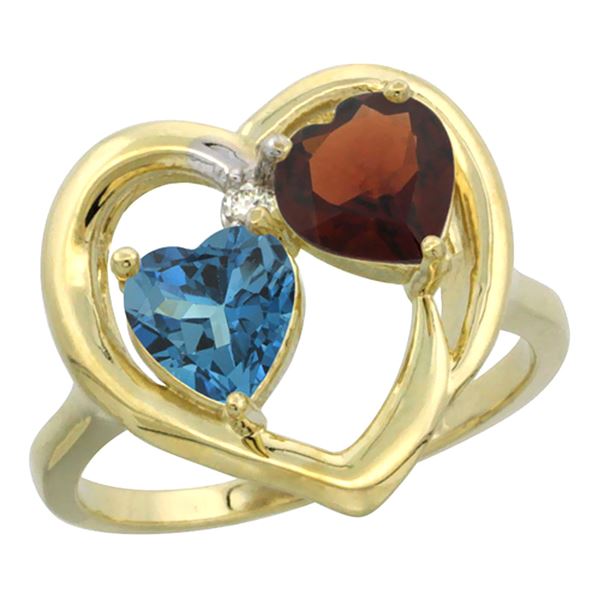 2.61 CTW Diamond, London Blue Topaz & Garnet Ring 14K Yellow Gold - REF-34W2F