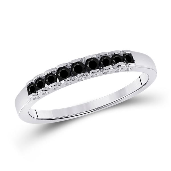 Princess Black Color Enhanced Diamond Band Ring 1/4 Cttw 10KT White Gold