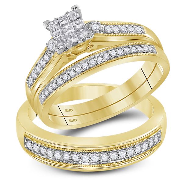 Cluster Matching Wedding Set 1/2 Cttw 10KT Yellow Gold