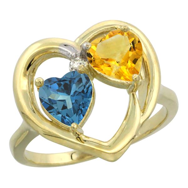 2.61 CTW Diamond, London Blue Topaz & Citrine Ring 10K Yellow Gold - REF-24A3X