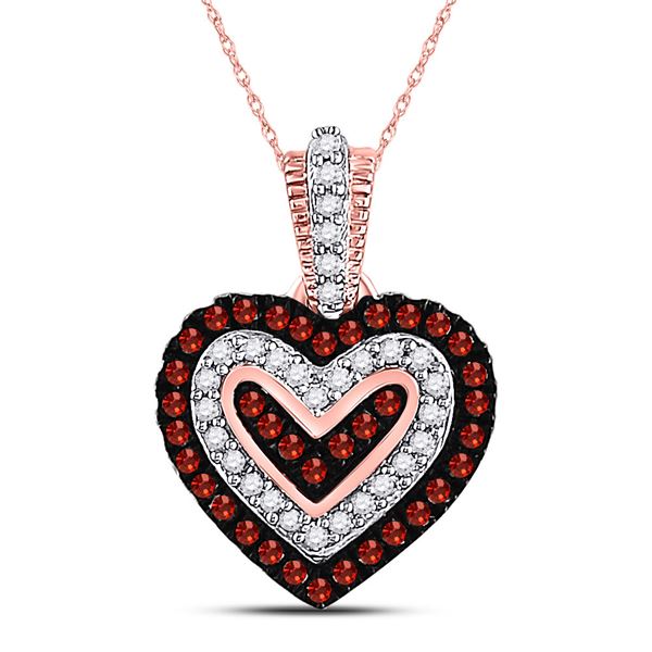 Round Red Color Enhanced Diamond Small Heart Pendant 1/5 Cttw 10KT Rose Gold