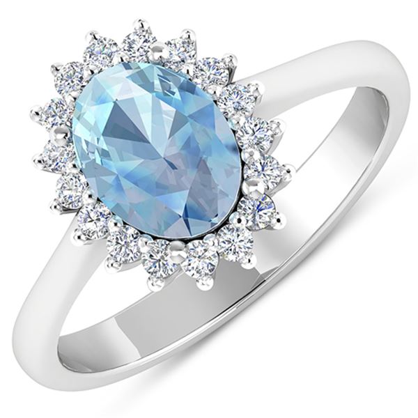 Natural 1.62 CTW Aquamarine & Diamond Ring 14K White Gold - REF-55F3N