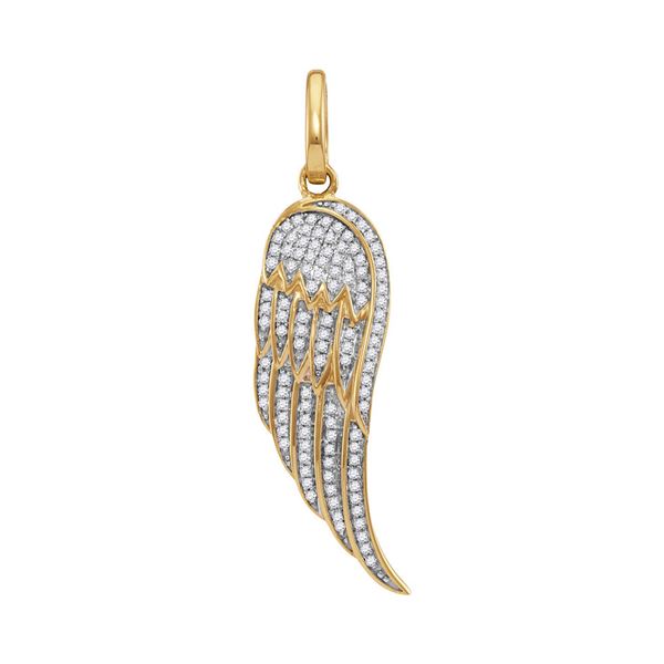 Round Diamond Feather Wing Charm Pendant 1/3 Cttw 10KT Yellow Gold