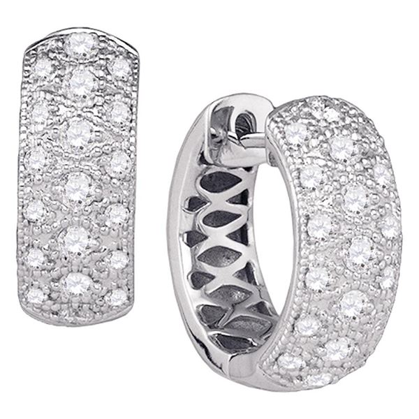 Round Diamond Hoop Huggie Earrings 7/8 Cttw 14KT White Gold