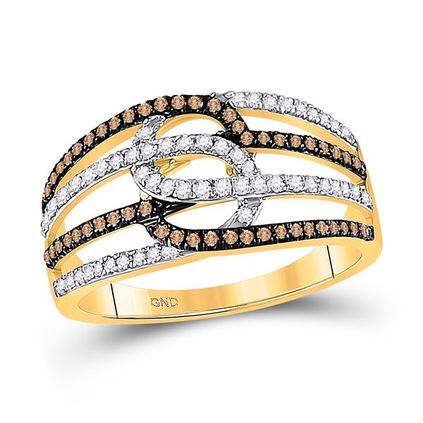 Round Brown Diamond Linked Loop Band Ring 1/2 Cttw 10KT Yellow Gold