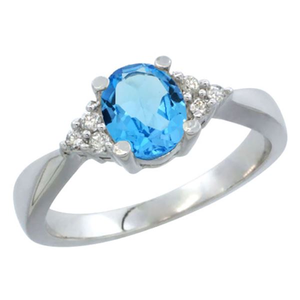 1.06 CTW Swiss Blue Topaz & Diamond Ring 14K White Gold - REF-36W9F