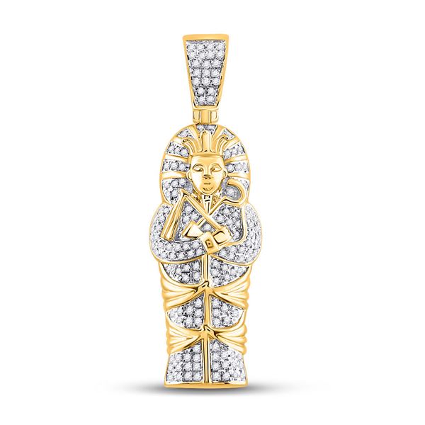 Round Diamond Sarcophagus Mummy Pharaoh Charm Pendant 3/8 Cttw 10KT Yellow Gold