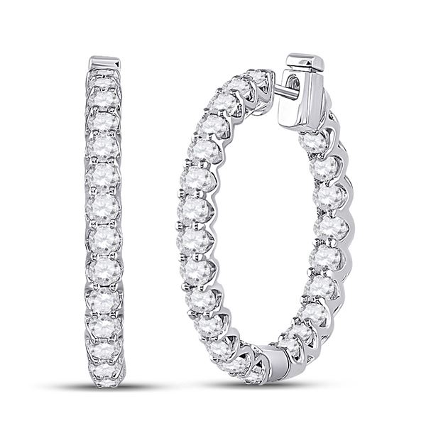 Round Diamond Hoop Earrings 3 Cttw 14KT White Gold