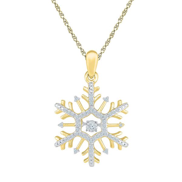 Round Diamond Snowflake Winter Cluster Pendant 1/6 Cttw 10KT Yellow Gold