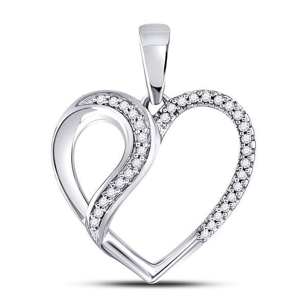 Round Diamond Heart Fashion Pendant 1/10 Cttw 10KT White Gold