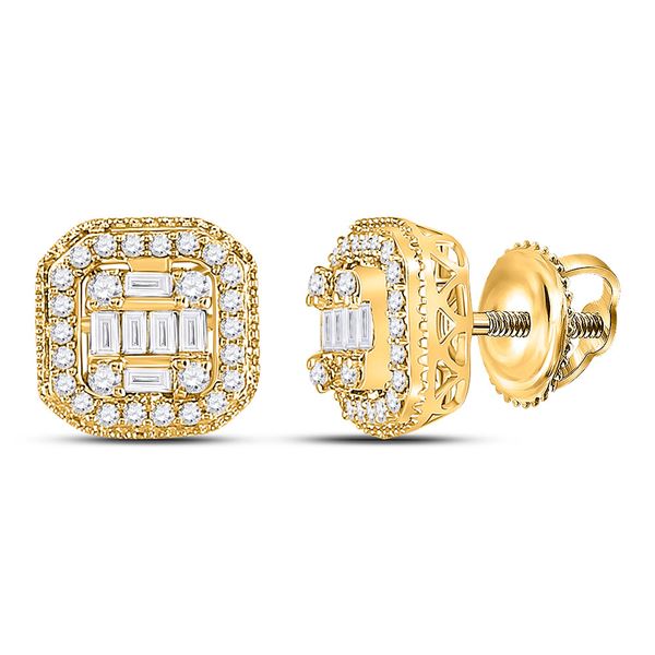 Baguette Diamond Cluster Fashion Earrings 3/8 Cttw 14KT Yellow Gold