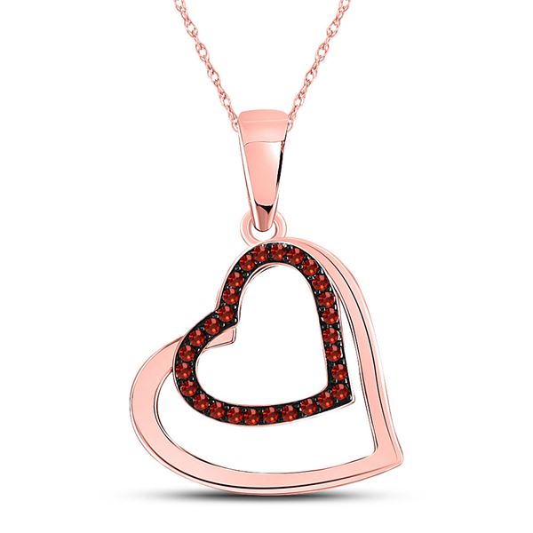 Round Red Color Enhanced Diamond Heart Pendant 1/10 Cttw 10KT Rose Gold