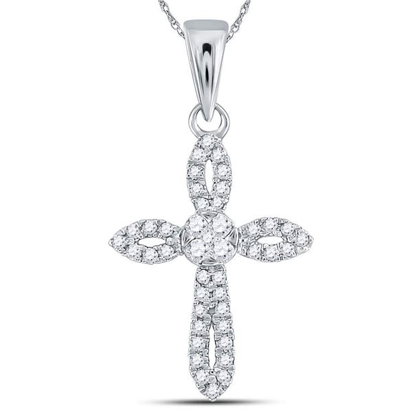 Round Diamond Cross Pendant 1/6 Cttw 14KT White Gold