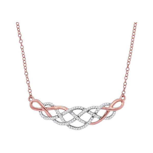 Round Diamond Woven Strand Cluster Necklace 1/4 Cttw 10KT Rose Gold