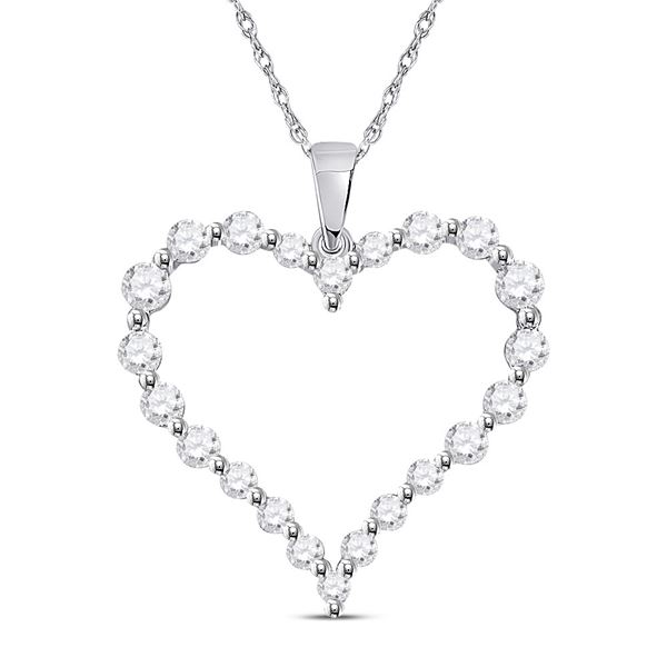Round Diamond Outline Heart Pendant 1 Cttw 14KT White Gold
