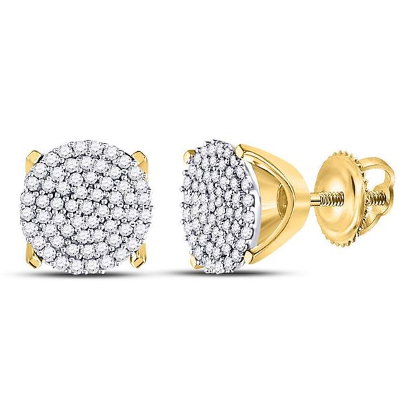 Round Diamond Circle Cluster Stud Earrings 1/3 Cttw 10KT Yellow Gold