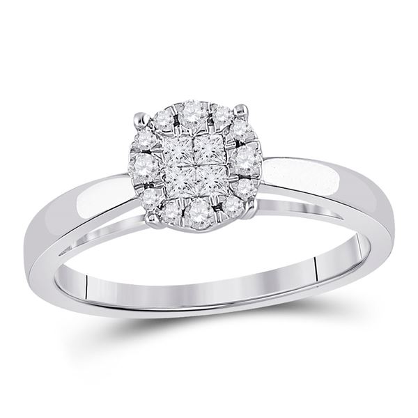 Cluster Bridal Wedding Engagement Ring 1/4 Cttw 14KT White Gold