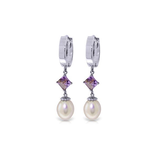 Genuine 9.5 ctw Pearl & Amethyst Earrings 14KT White Gold - REF-53M2T