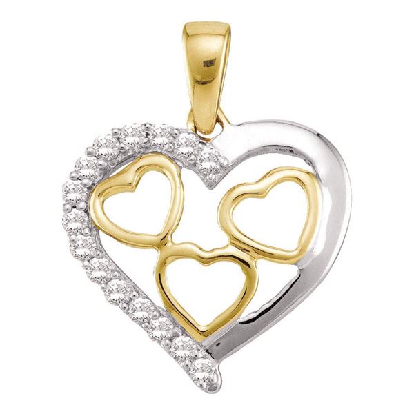 Round Diamond Two-tone Nested Heart Pendant 1/5 Cttw 10KT Yellow Gold